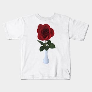 Dark Red Rose in a White Vase Kids T-Shirt